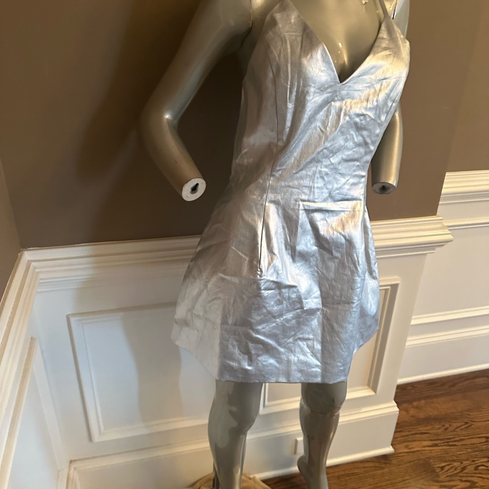 NWT AKIRA Silver Metallic Mini Bodycon Dress Sz Large - Picture 3 of 6
